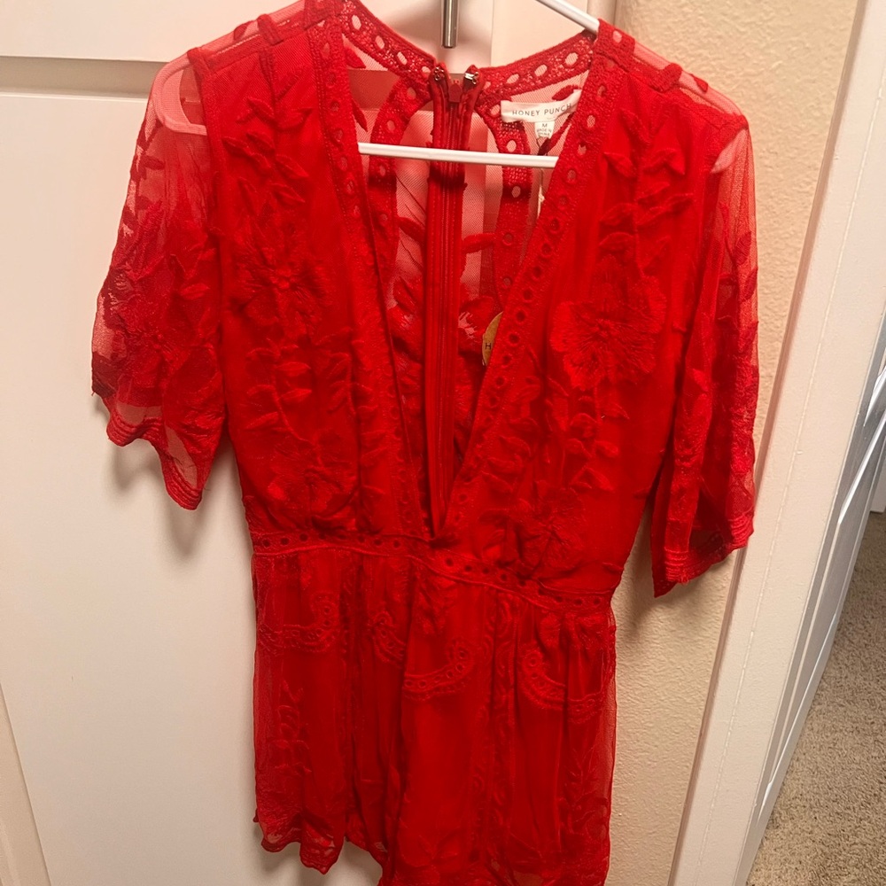 Top shop red lace romper